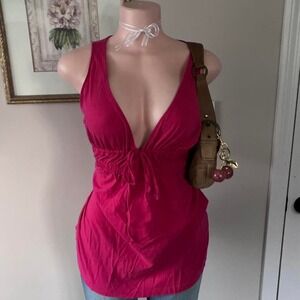 y2k 2000s bimbo hot pink deep v bow tank top